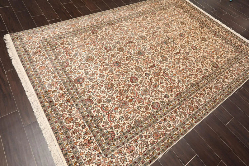 6x9 Ivory, Tan Hand Knotted 100% Silk 400 KPSI Persian Traditional Oriental Area Rug