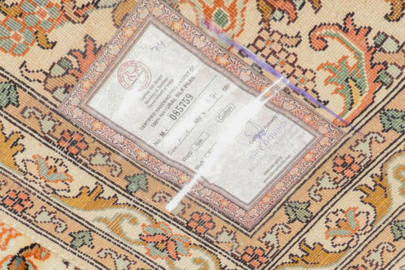 6x9 Ivory, Tan Hand Knotted 100% Silk 400 KPSI Persian Traditional Oriental Area Rug