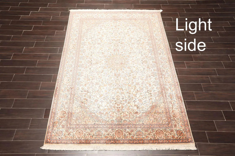 6x9 Ivory, Aqua Hand Knotted 100% Silk 400 KPSI Persian Traditional Oriental Area Rug