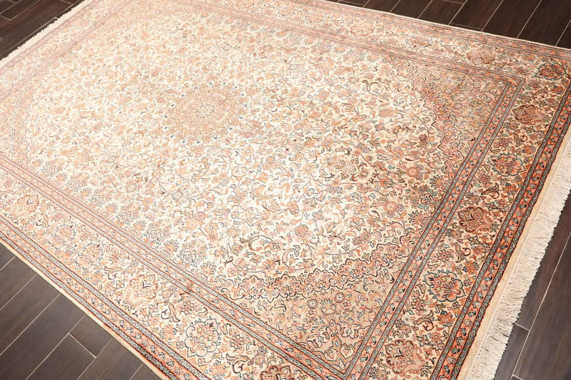 6x9 Ivory, Aqua Hand Knotted 100% Silk 400 KPSI Persian Traditional Oriental Area Rug