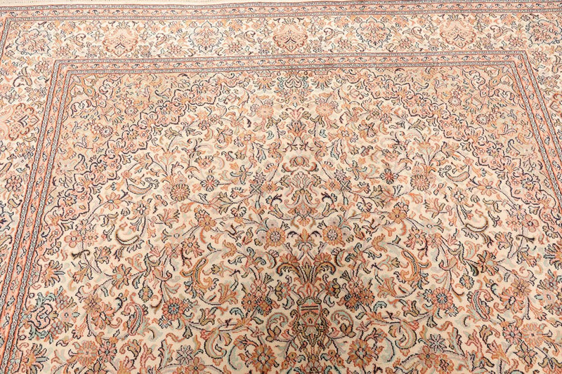 6x9 Ivory, Aqua Hand Knotted 100% Silk 400 KPSI Persian Traditional Oriental Area Rug