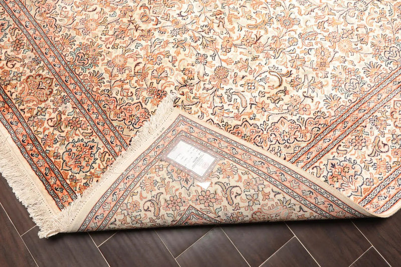 6x9 Ivory, Aqua Hand Knotted 100% Silk 400 KPSI Persian Traditional Oriental Area Rug