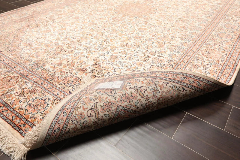 6x9 Ivory, Aqua Hand Knotted 100% Silk 400 KPSI Persian Traditional Oriental Area Rug