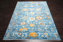 9'3" x 12'4" Hand Knotted Wool Trendy Designer Turkish Oushak Area Rug Blue