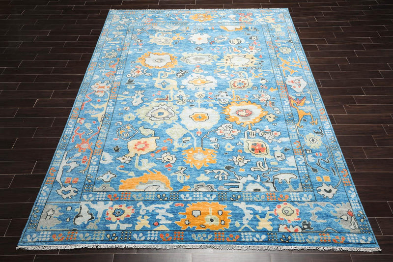 9'3" x 12'4" Hand Knotted Wool Trendy Designer Turkish Oushak Area Rug Blue