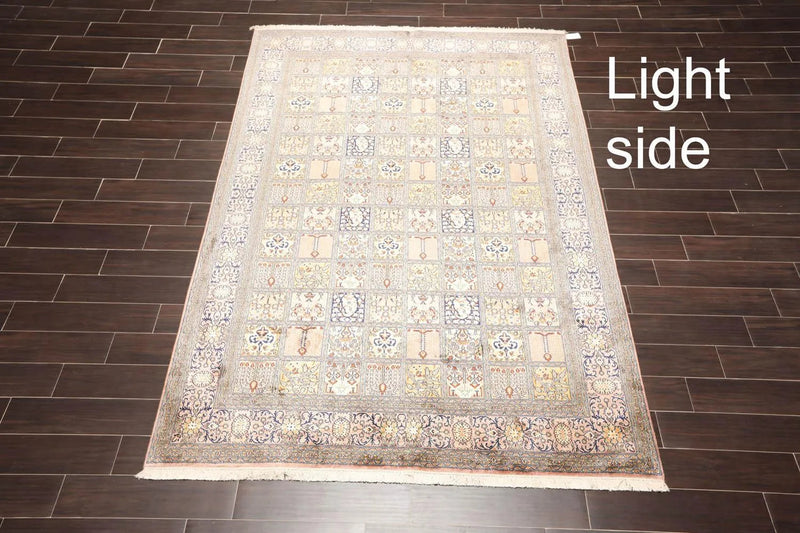 6x9 Beige Hand Knotted 100% Silk Ghum Multi panel 400 KPSI Persian Traditional Oriental Area Rug