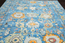9'3" x 12'4" Hand Knotted Wool Trendy Designer Turkish Oushak Area Rug Blue