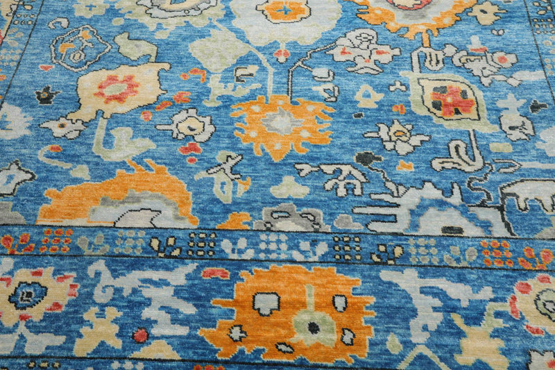9'3" x 12'4" Hand Knotted Wool Trendy Designer Turkish Oushak Area Rug Blue