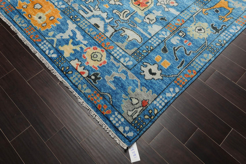 9'3" x 12'4" Hand Knotted Wool Trendy Designer Turkish Oushak Area Rug Blue