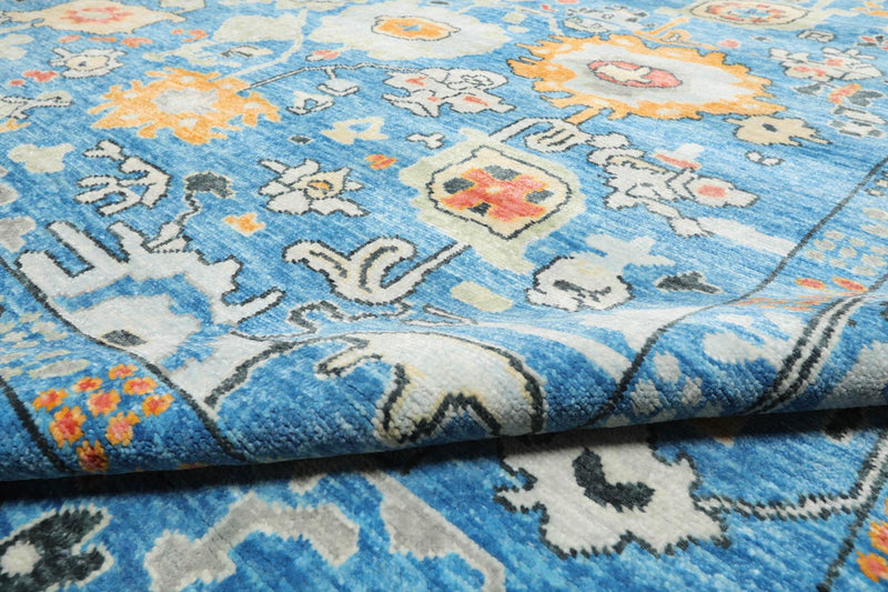 9'3" x 12'4" Hand Knotted Wool Trendy Designer Turkish Oushak Area Rug Blue