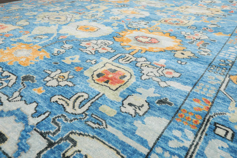 9'3" x 12'4" Hand Knotted Wool Trendy Designer Turkish Oushak Area Rug Blue
