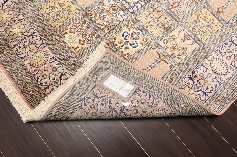 6x9 Beige Hand Knotted 100% Silk Ghum Multi panel 400 KPSI Persian Traditional Oriental Area Rug