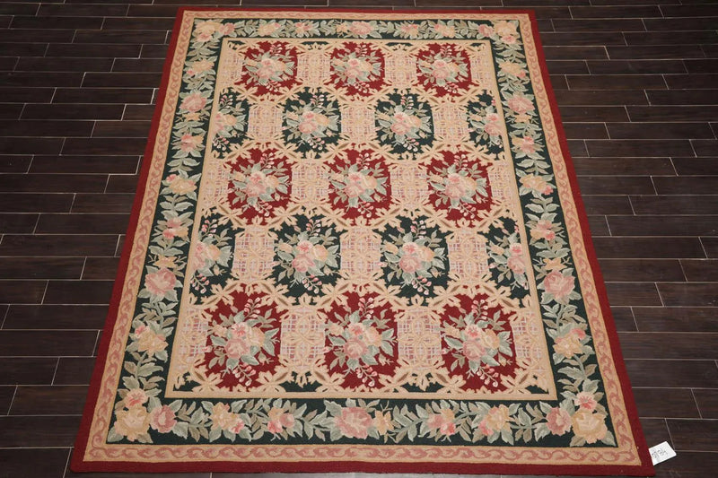 8x11 Red, Denim Hand Hooked 100% Wool Traditional Persian Oriental Area Rug