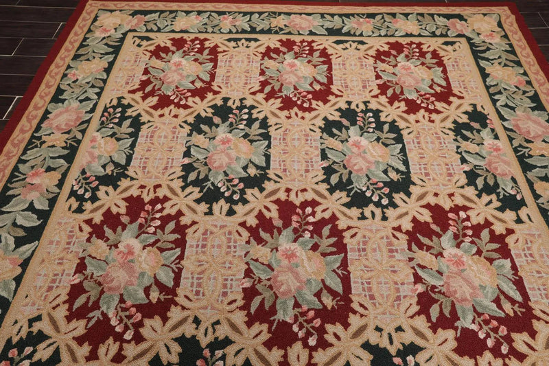 8x11 Red, Denim Hand Hooked 100% Wool Traditional Persian Oriental Area Rug