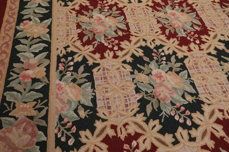 8x11 Red, Denim Hand Hooked 100% Wool Traditional Persian Oriental Area Rug