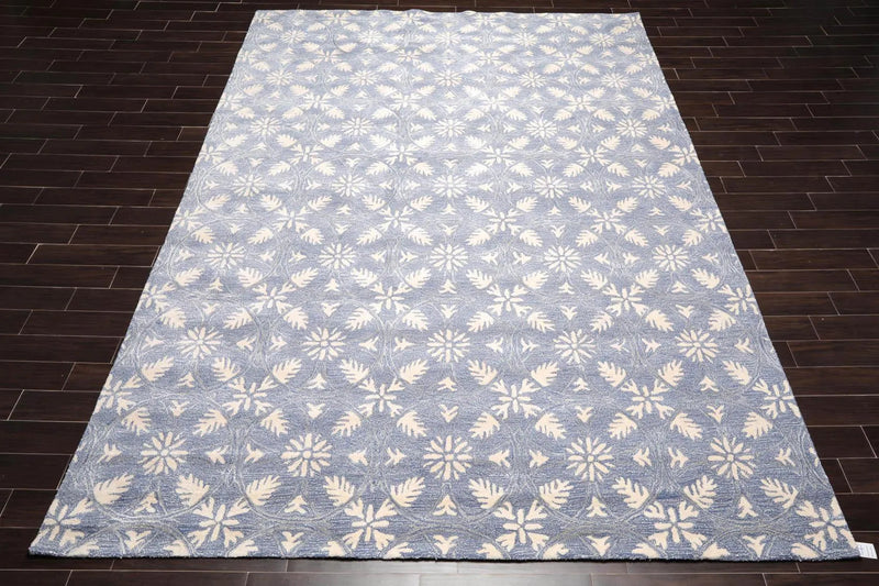 9'6'' x 12'5'' Handmade Wool & Art Silk Botanical Oriental Area Rug Blue, Ivory