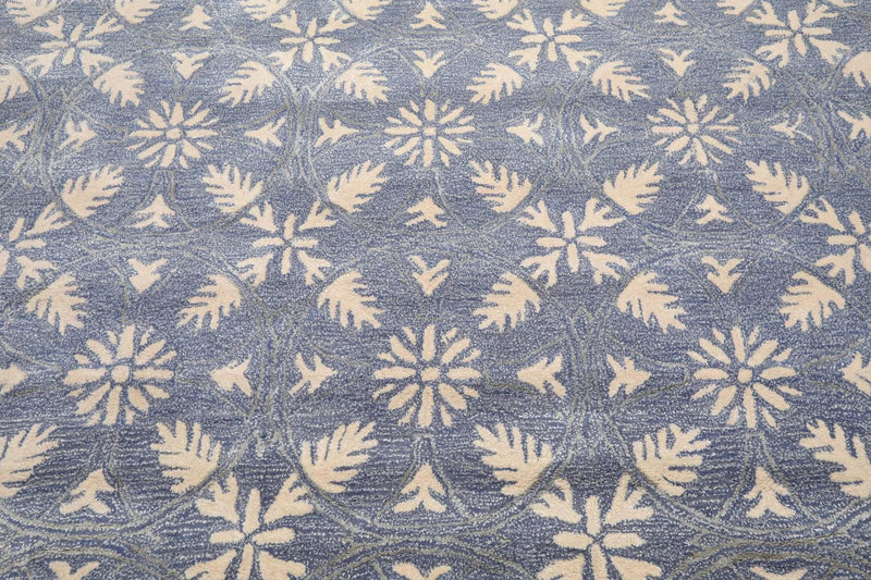 9'6'' x 12'5'' Handmade Wool & Art Silk Botanical Oriental Area Rug Blue, Ivory