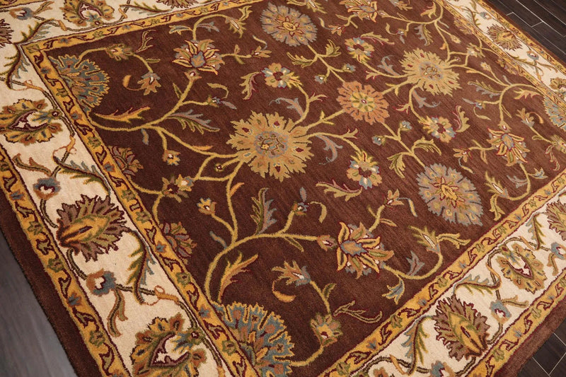 7'9'' x 9'9'' Handmade 100% Wool Kashan Traditional Oriental Area Rug Brown