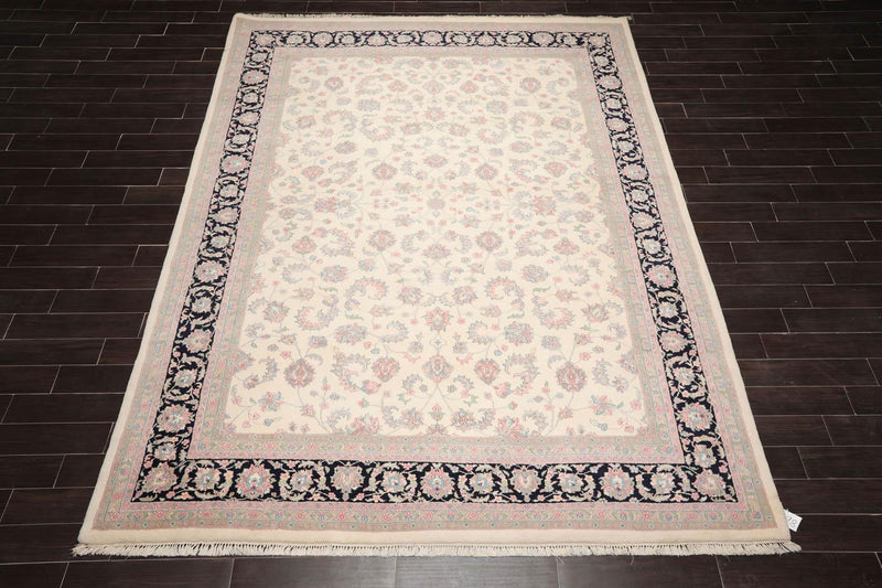 8'10" x 12'3" Hand Knotted Traditional Superfine Wool Oriental Area Rug Ivory