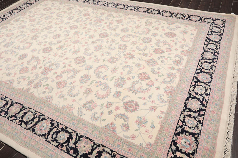 8'10" x 12'3" Hand Knotted Traditional Superfine Wool Oriental Area Rug Ivory