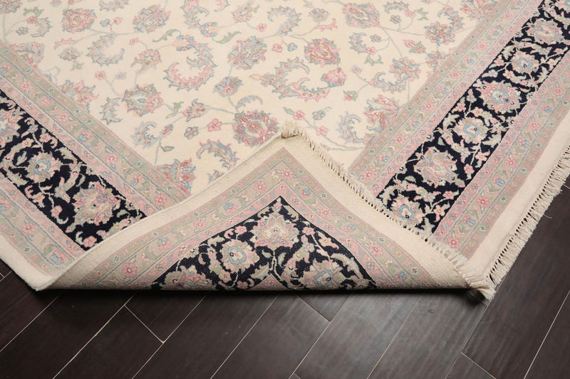 8'10" x 12'3" Hand Knotted Traditional Superfine Wool Oriental Area Rug Ivory