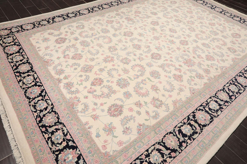 8'10" x 12'3" Hand Knotted Traditional Superfine Wool Oriental Area Rug Ivory