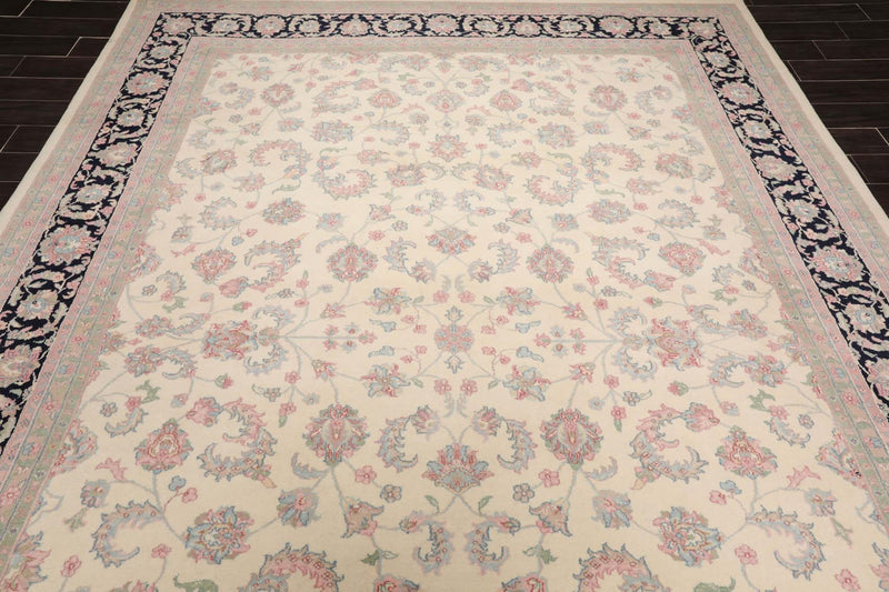 8'10" x 12'3" Hand Knotted Traditional Superfine Wool Oriental Area Rug Ivory