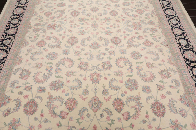 8'10" x 12'3" Hand Knotted Traditional Superfine Wool Oriental Area Rug Ivory