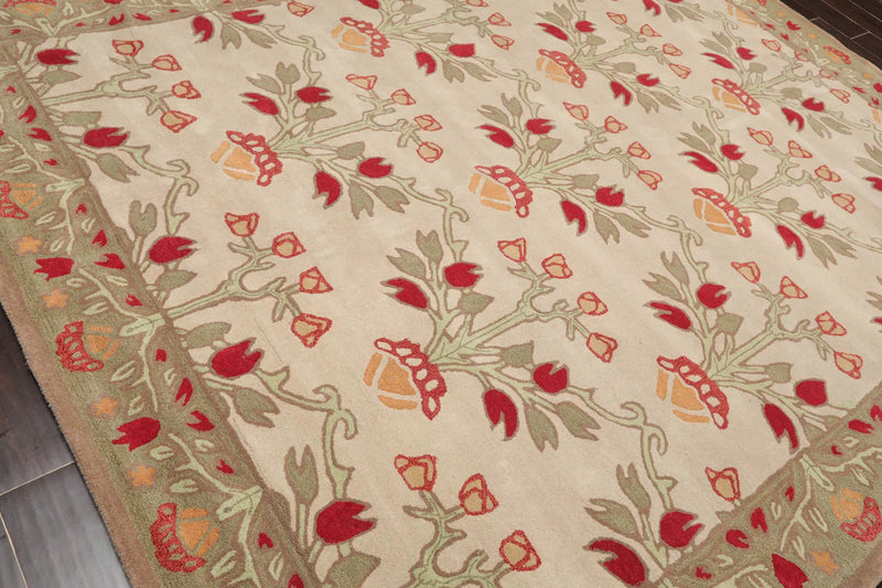 5x8 Beige, Mint Hand Tufted Hand Made 100% Wool Botanical Traditional Oriental Area Rug