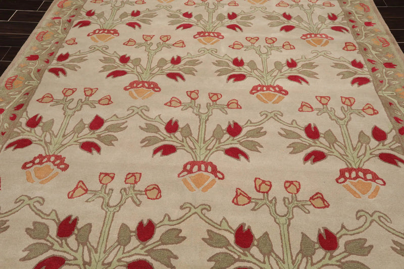 5x8 Beige, Mint Hand Tufted Hand Made 100% Wool Botanical Traditional Oriental Area Rug