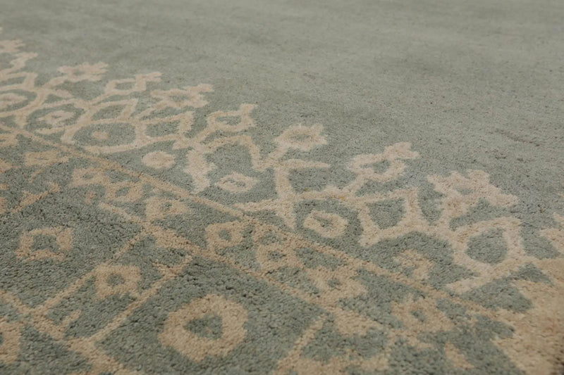 5' x 8' Handmade 100% Wool Patterned Transitional Oriental Area Rug Aqua Beige