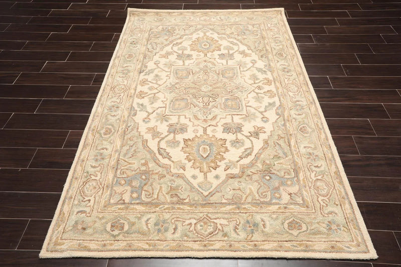 5' x 8' Handmade 100% Wool Tabriz Traditional Oriental Area Rug Beige, Mint