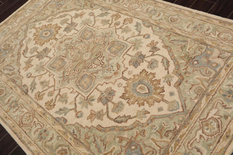5' x 8' Handmade 100% Wool Tabriz Traditional Oriental Area Rug Beige, Mint