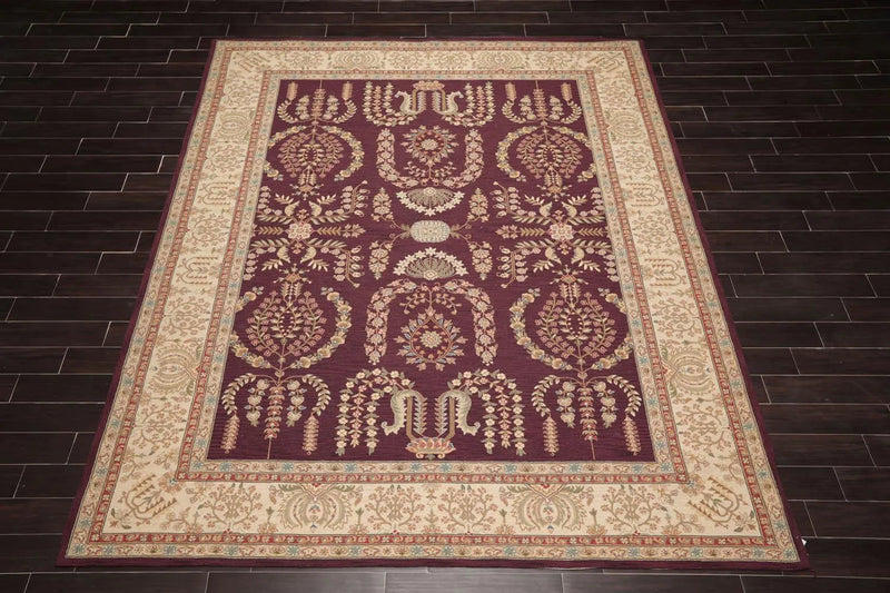 9x12 Aubergine Hand Hooked French Aubusson 100% Wool Traditional Oriental Area rug