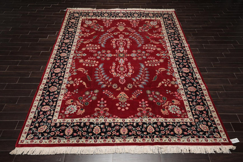 9'2" x 12'5" Hand Knotted 100% Wool Sarouk 300 KPSI Oriental Area Rug Burgundy