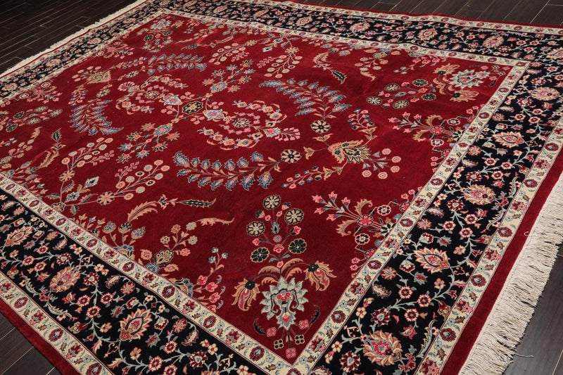 9'2" x 12'5" Hand Knotted 100% Wool Sarouk 300 KPSI Oriental Area Rug Burgundy