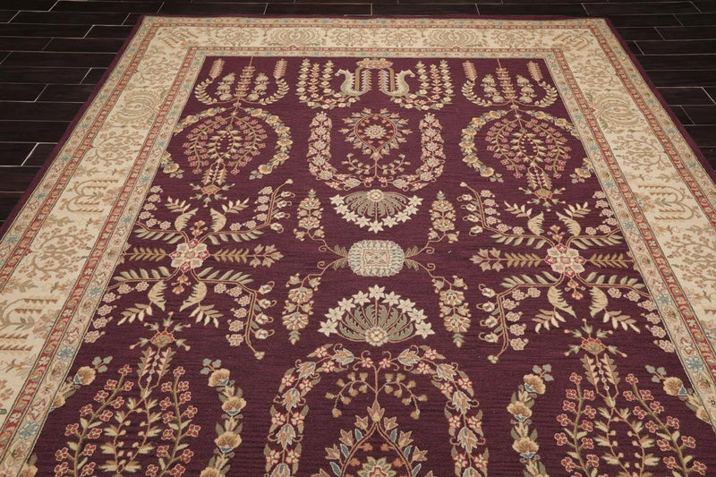 9x12 Aubergine Hand Hooked French Aubusson 100% Wool Traditional Oriental Area rug