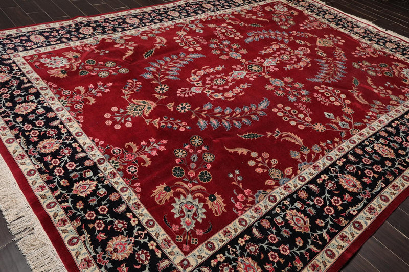 9'2" x 12'5" Hand Knotted 100% Wool Sarouk 300 KPSI Oriental Area Rug Burgundy