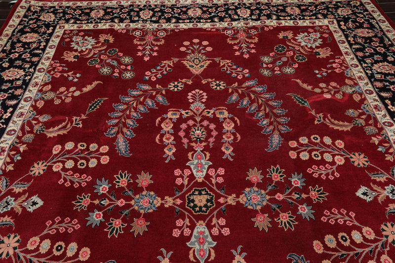 9'2" x 12'5" Hand Knotted 100% Wool Sarouk 300 KPSI Oriental Area Rug Burgundy