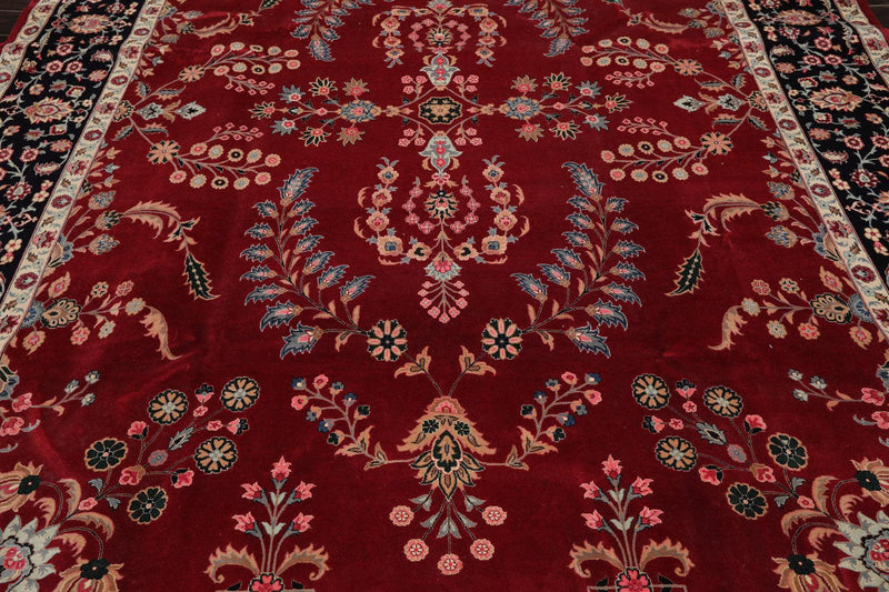 9'2" x 12'5" Hand Knotted 100% Wool Sarouk 300 KPSI Oriental Area Rug Burgundy