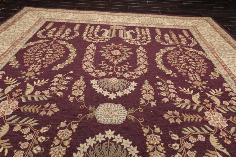 9x12 Aubergine Hand Hooked French Aubusson 100% Wool Traditional Oriental Area rug