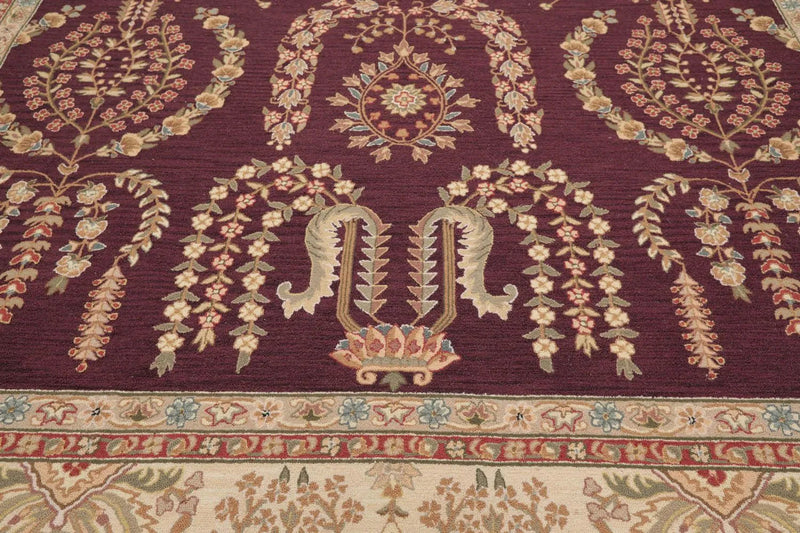 9x12 Aubergine Hand Hooked French Aubusson 100% Wool Traditional Oriental Area rug