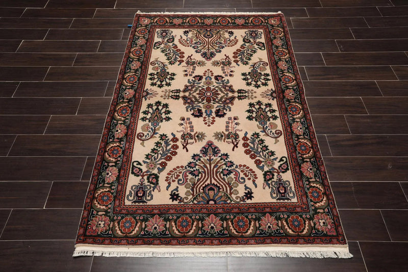 4' x 6' Hand Knotted 100% Wool Saroukk Traditional Oriental Area Rug Beige