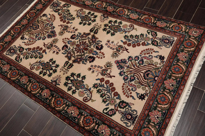 4' x 6' Hand Knotted 100% Wool Saroukk Traditional Oriental Area Rug Beige