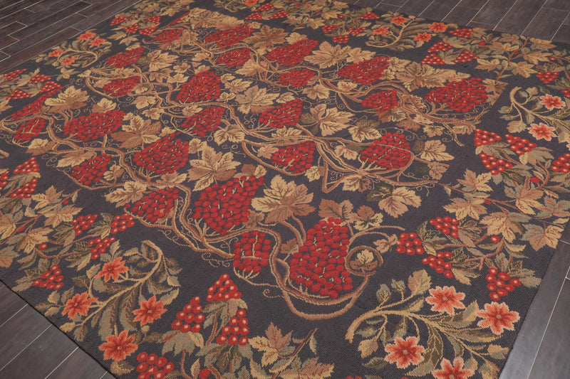 8' 7''x10' French Aubusson Needlepoint Area Rug Hand Woven 100% Wool Traditional Chocolate