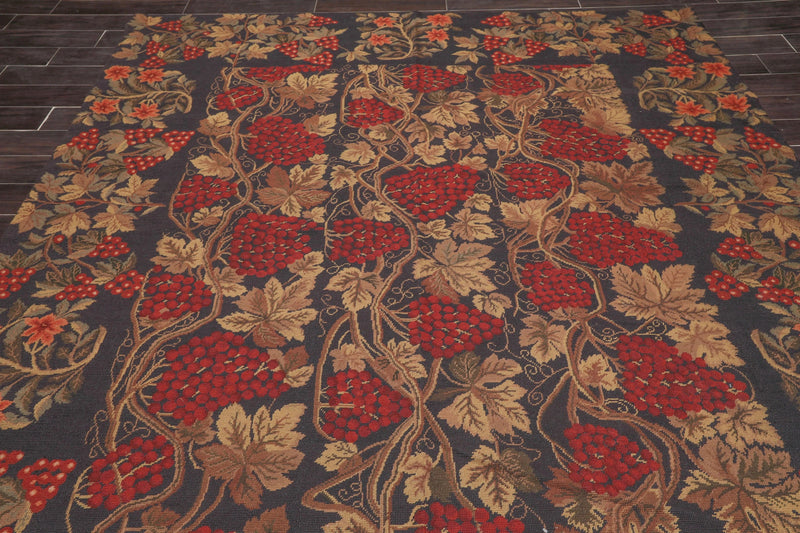 8' 7''x10' French Aubusson Needlepoint Area Rug Hand Woven 100% Wool Traditional Chocolate