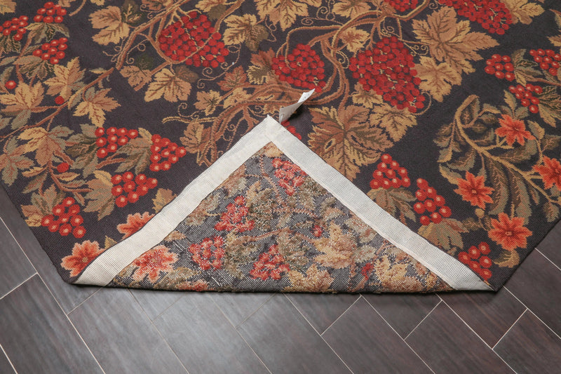 8' 7''x10' French Aubusson Needlepoint Area Rug Hand Woven 100% Wool Traditional Chocolate