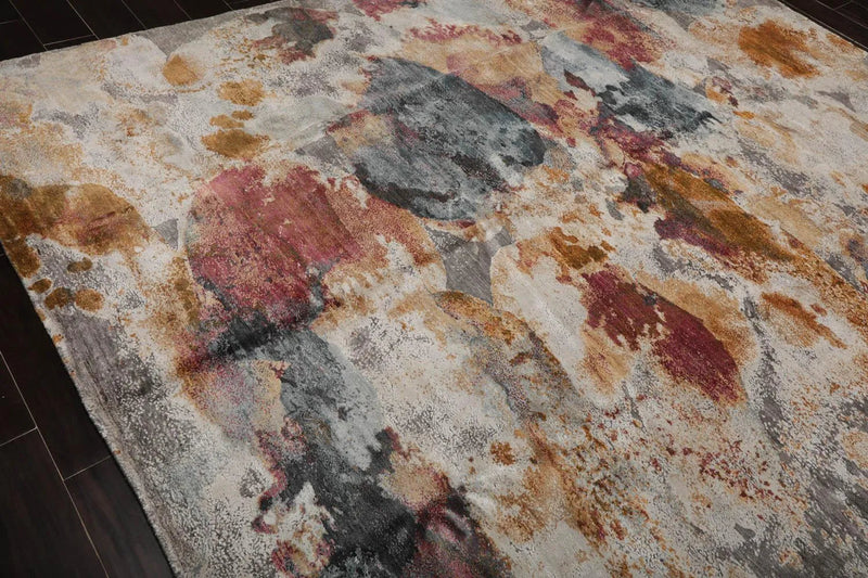 8’ x 10’ Hand Knotted Wool & Bamboo Silk Tibetan Sherpa Designer Area Rug Beige