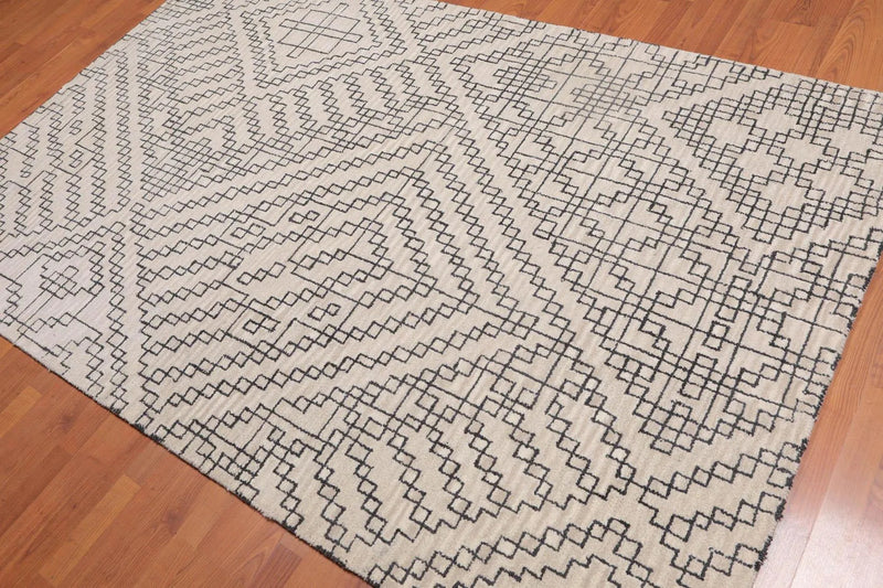 5 x 8 Handmade Graphic Geometric Pattern Traditional Oriental Area rug Beige