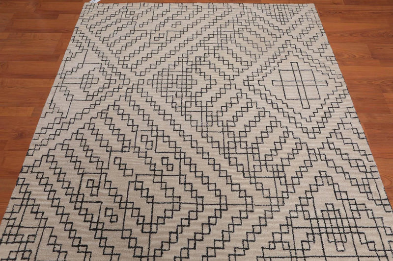 5 x 8 Handmade Graphic Geometric Pattern Traditional Oriental Area rug Beige